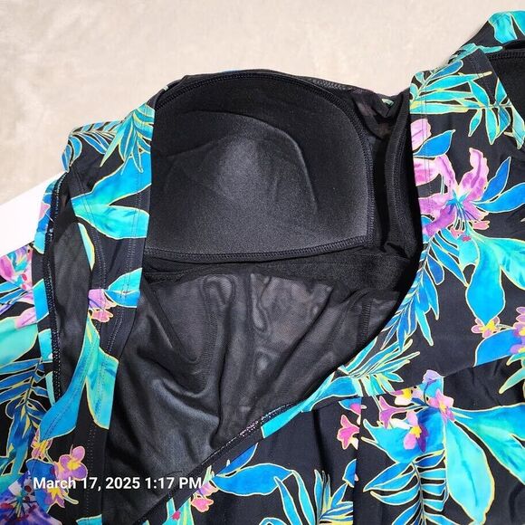 Swimsuits For All One Piece Swim Dress Sz 34 Black Floral Shelf Bra Swim Skirt - Picture 5 of 12